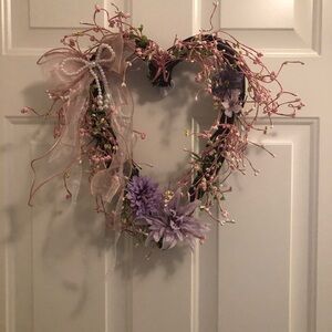 Floral Heart Wreath with Pink and Purple Accents
